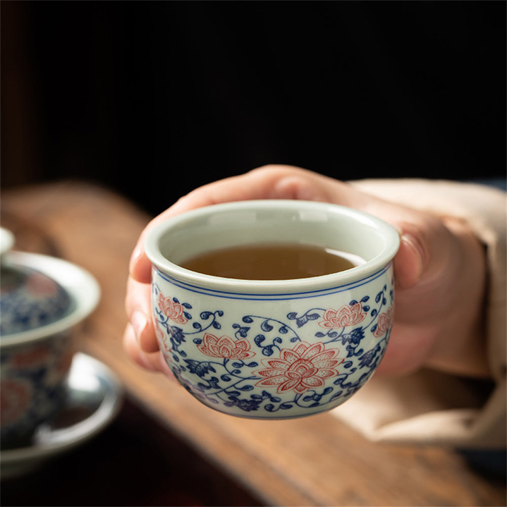 Lotus Bloom Blue and White Porcelain Tea Set