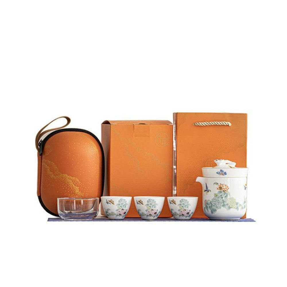 Hand Painted Hydrangea Travel Tea Set