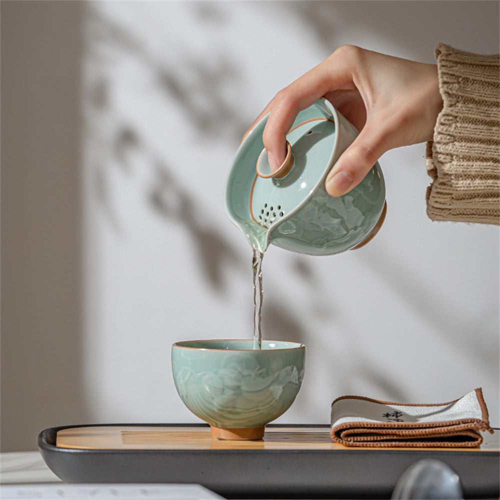 Embossed Celadon Travel Tea Set
