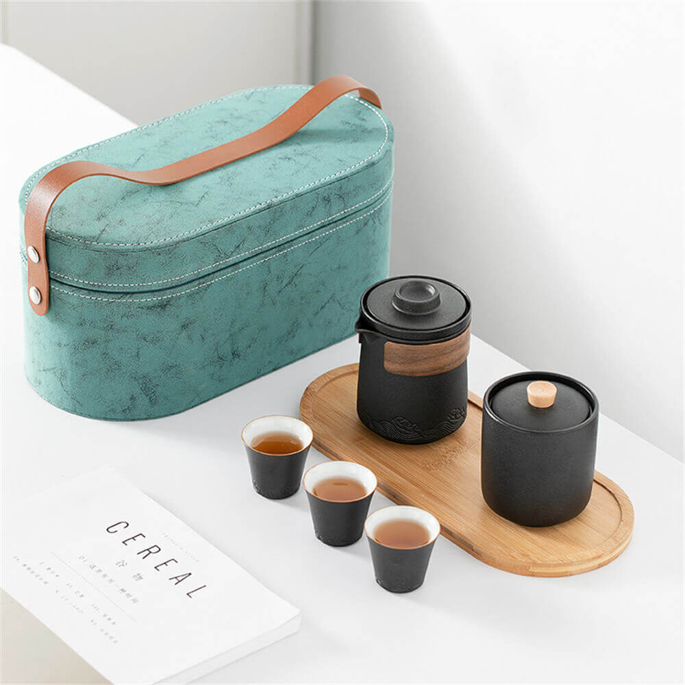 Country In Chaos Travel Tea Set Leather Bag Set