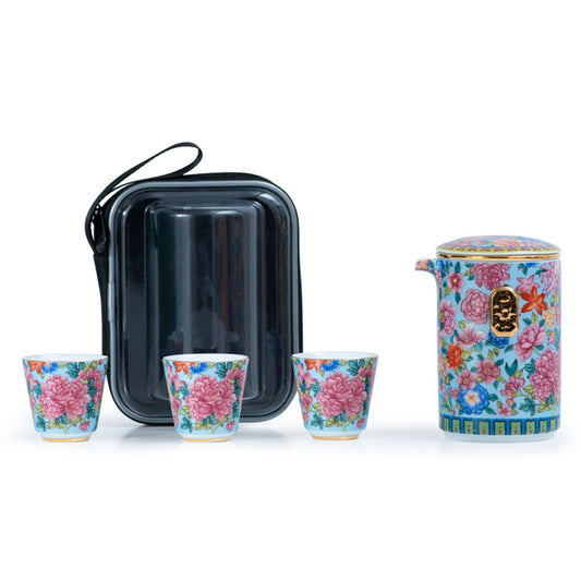 Hundred Flowers Enamel Travel Tea Set