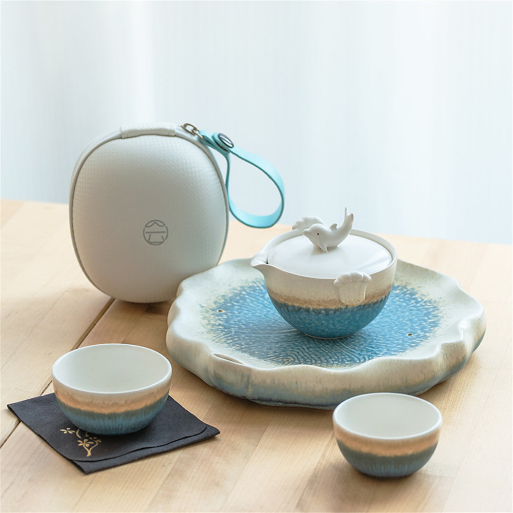 Ceramic Dolphin Travel Tea Set