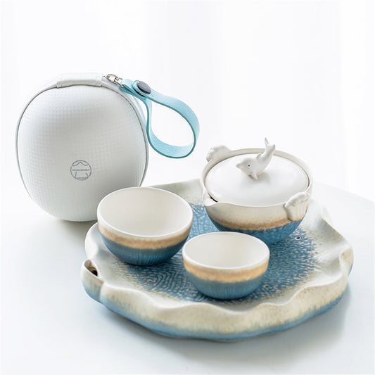 Ceramic Dolphin Travel Tea Set