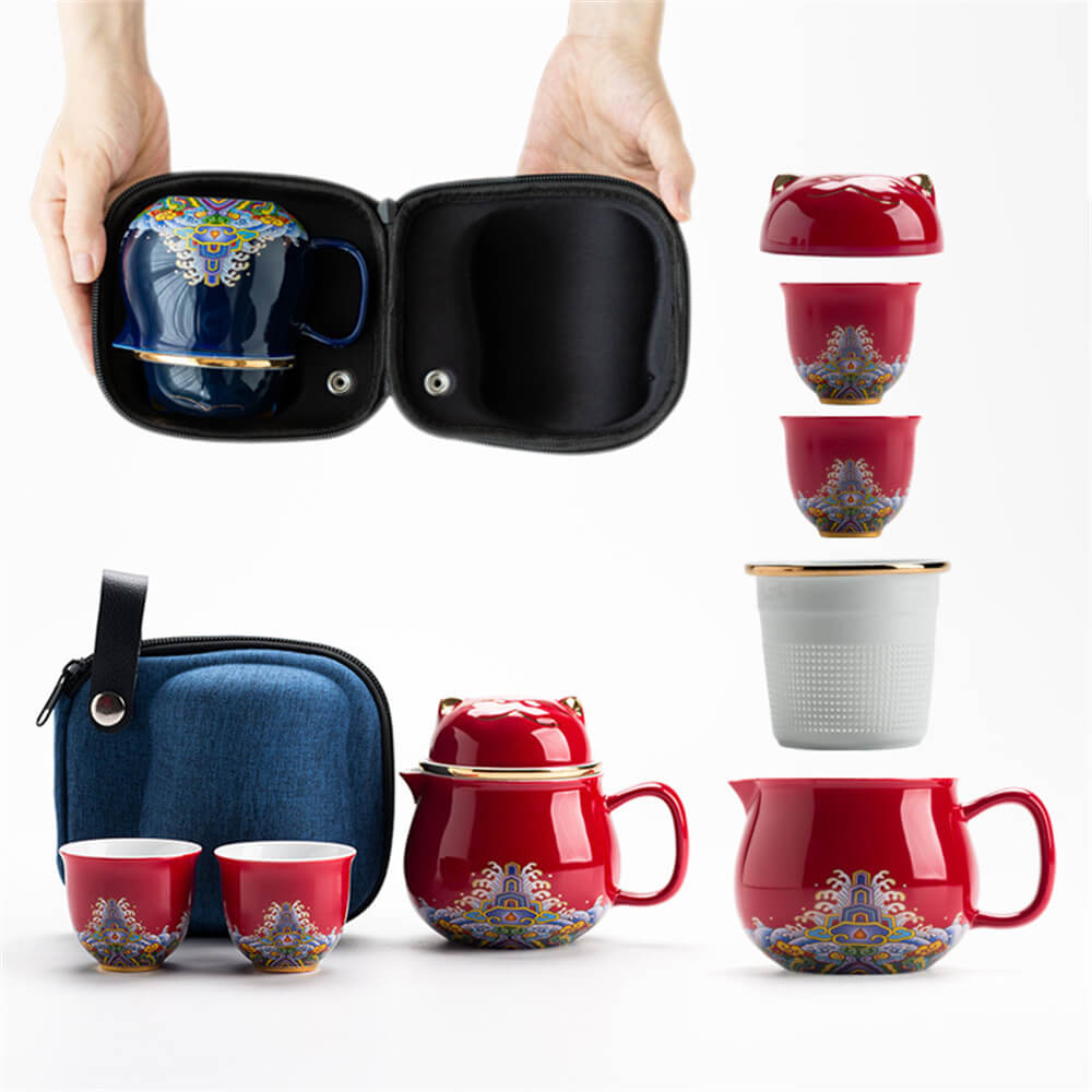 Cute Cat That Attracts Wealth Travel Tea Set