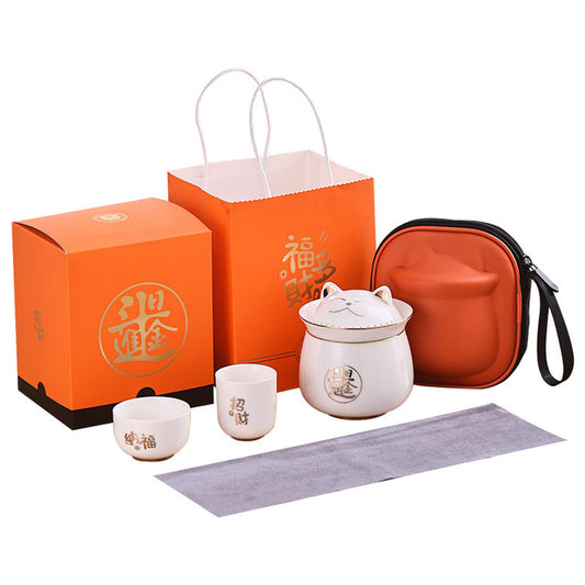 Lucky Money Cat Travel Tea Set