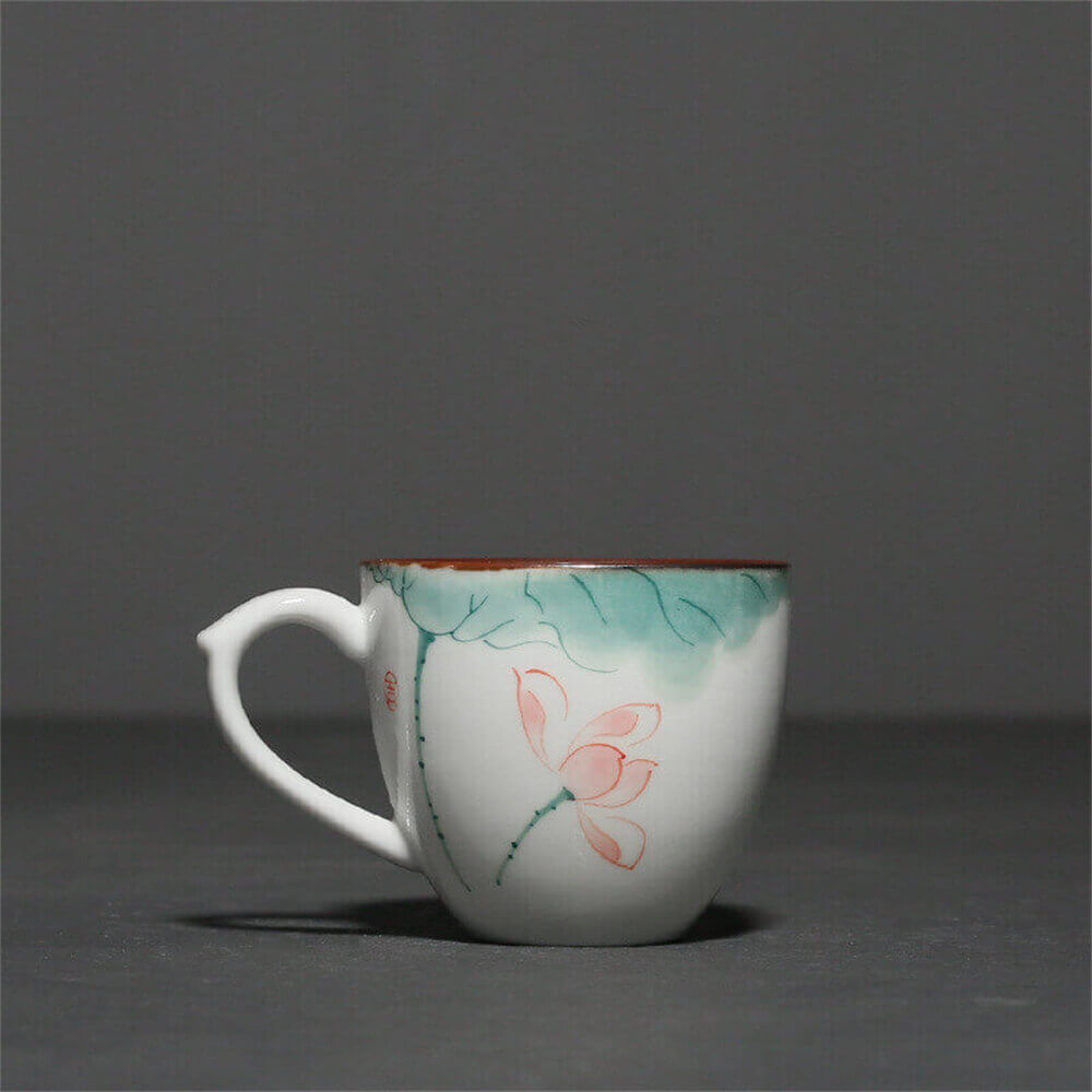 Hand-Painted Celadon Cup With Lotus Handle