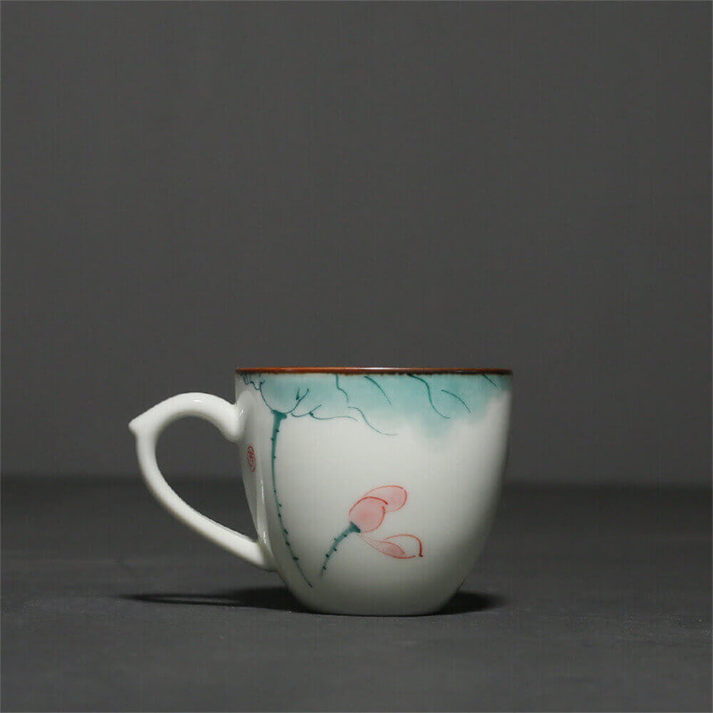 Hand-Painted Celadon Cup With Lotus Handle