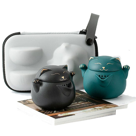 Cheerful Cat Travel Tea Set