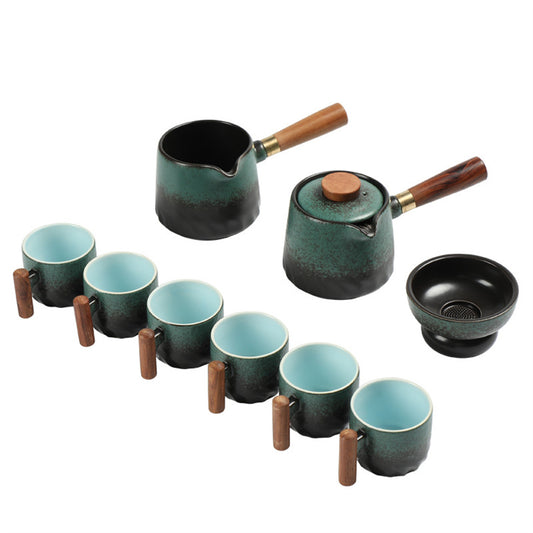 Ceramic Wooden Handle Kung Fu Tea Set