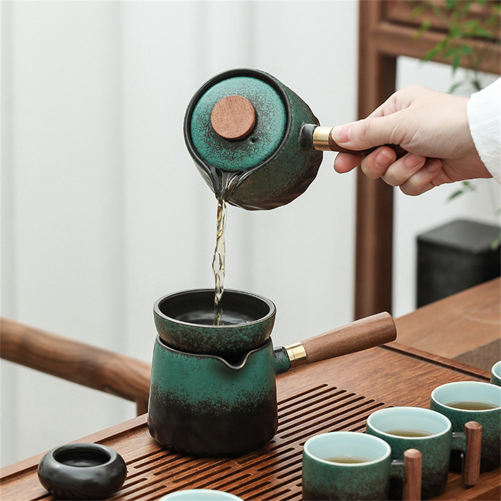 Ceramic Wooden Handle Kung Fu Tea Set
