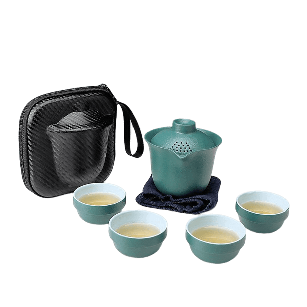 Green Simple One Pot Of Four Cups Travel Tea Set