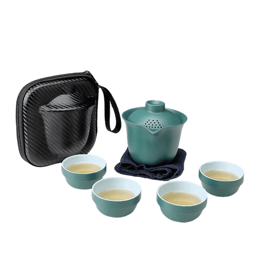 Green Simple One Pot Of Four Cups Travel Tea Set