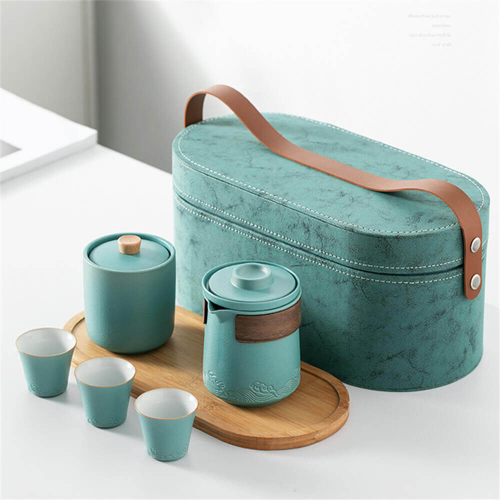 Country In Chaos Travel Tea Set Leather Bag Set