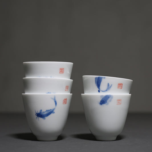 Hand-painted Carp White Porcelain Teacup