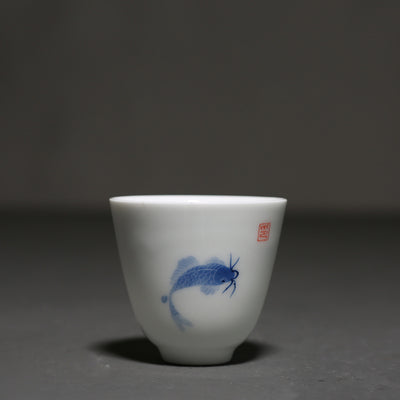 Hand-painted Carp White Porcelain Teacup