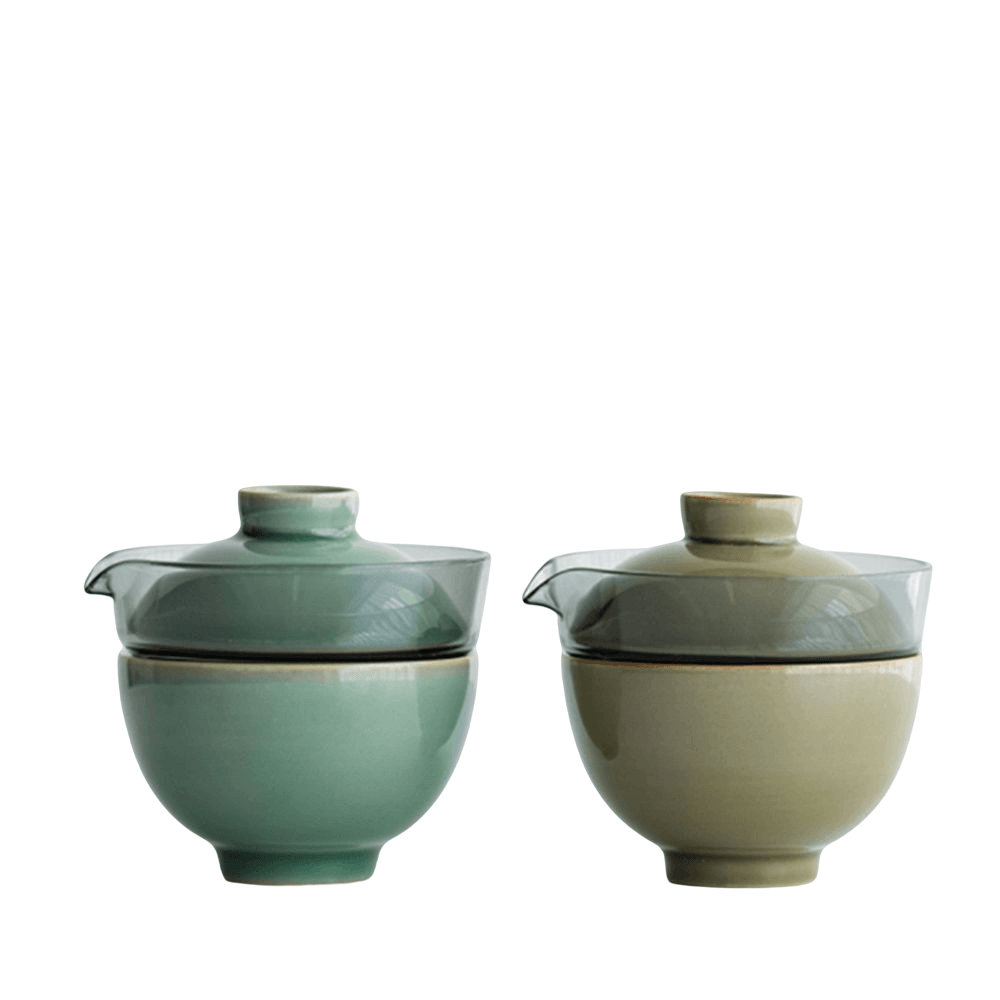 Portable Celadon Plum Glass Cover Bowl One Pot One Cup Travel Tea Set
