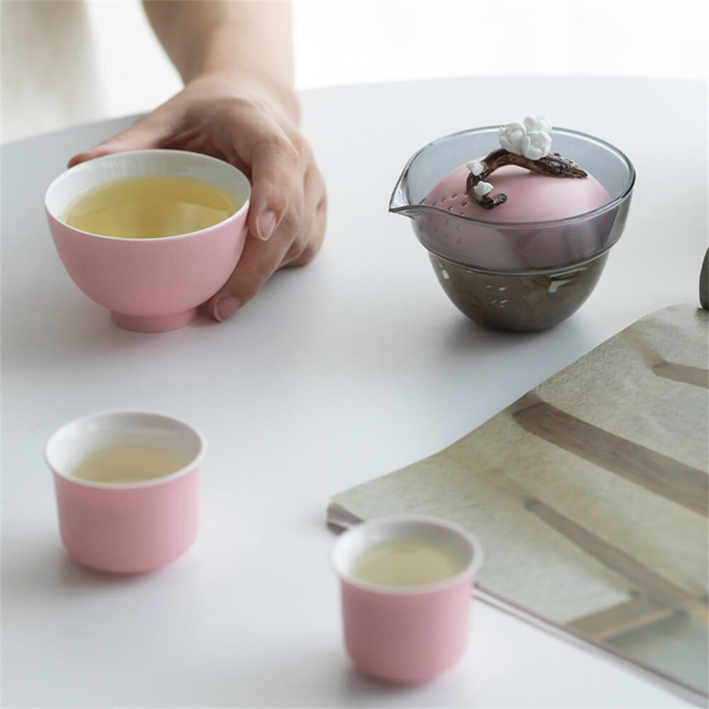 Plum Blossom Tureen One Pot Of Three Cups Portable Travel Tea Set