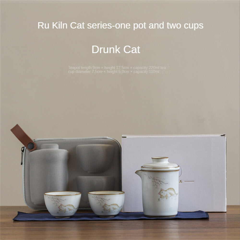 Kitty One Pot Two Cups Travel Tea Set