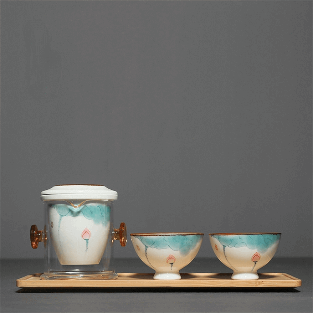 Hand Painted Lotus Home Tea Set